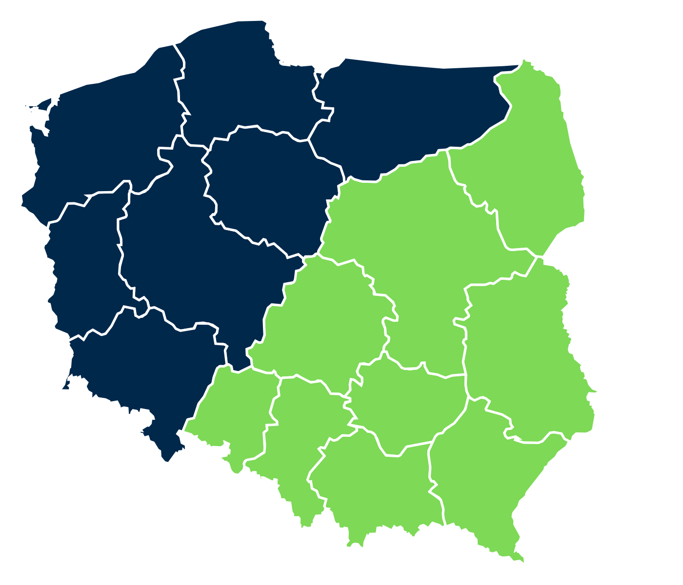 Mapa Polski — podział West/East